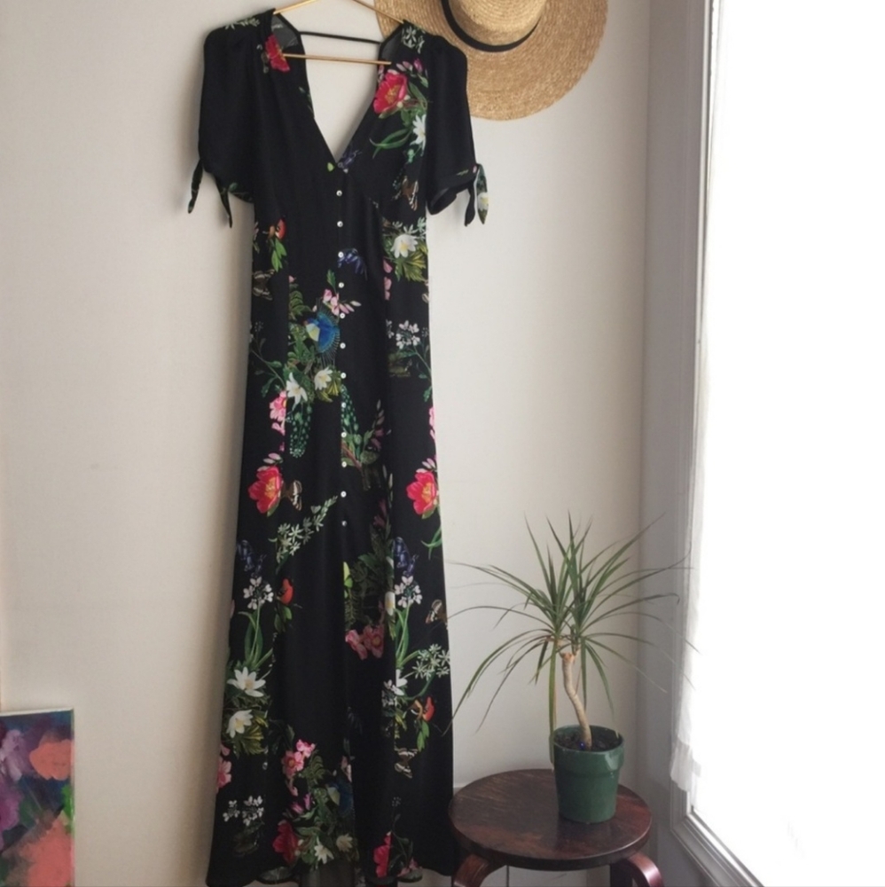 NWT Express x Karli Kloss maxi black floral dress